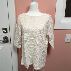 J Jill White Sweater with Side Button Detail 3/4 Sleeve NWT - Size L Petite
